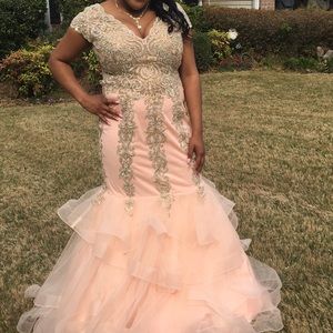 Blush Bottom Cap Sleeve Mermaid Prom Dress